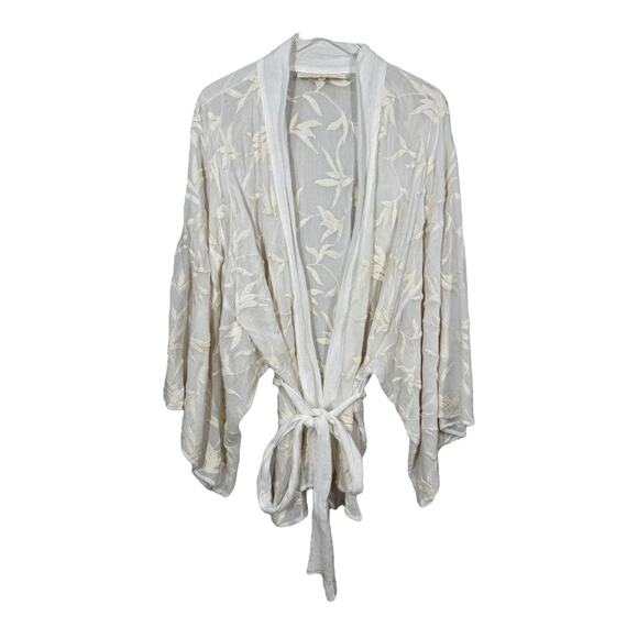 Jen's Pirate Booty Cream Embroidered Boho Kimono P/S Belted Floral Hippie - Picture 1 of 6